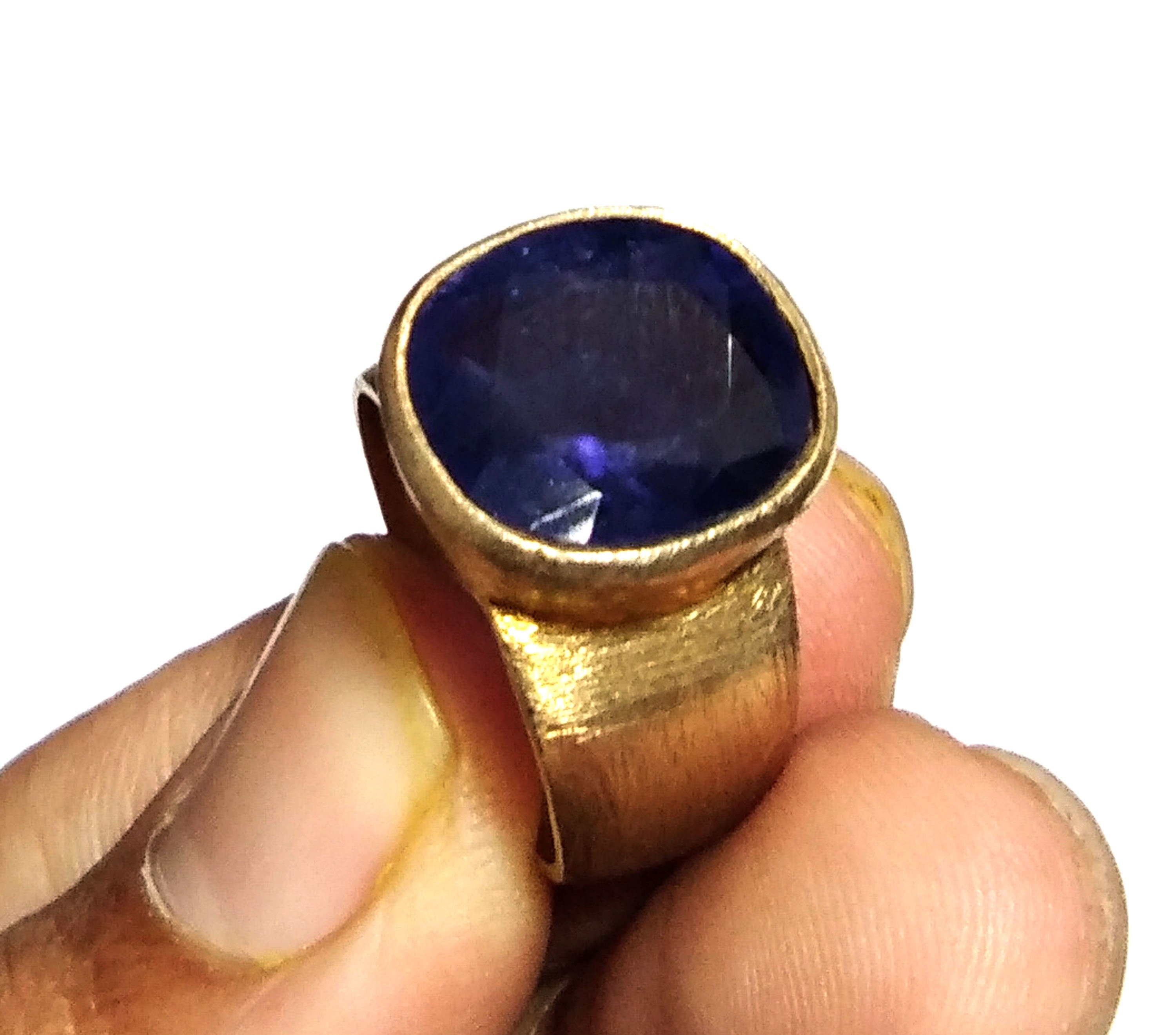 Natural Blue Sapphire Faceted Stone Ring, Solid 925 Sterling Silver Gold Plated Ring, Blue Sapphire Stone Size 14x14mm for Gift Wedding Ring